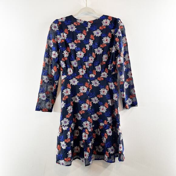 Ella Moss Every Embroidered Zoelie V Neck Chiffon Floral Mini Dress Blue XS - Picture 15 of 16